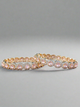 Elegant Rose Quartz and Diamond-Studded Bangles